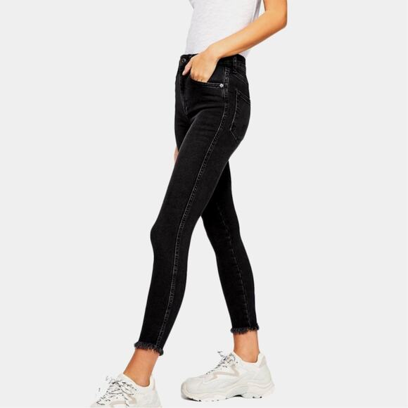 Free People We the Free High Rise Raw Hem Skinny Jeans Black 30 - Picture 4 of 15
